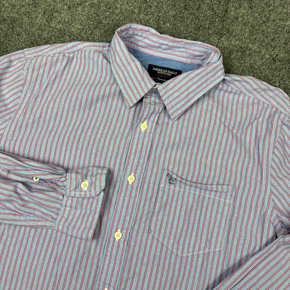American Eagle Outfitters Mens Size Large Athletic Fit Striped Button Down Shirt